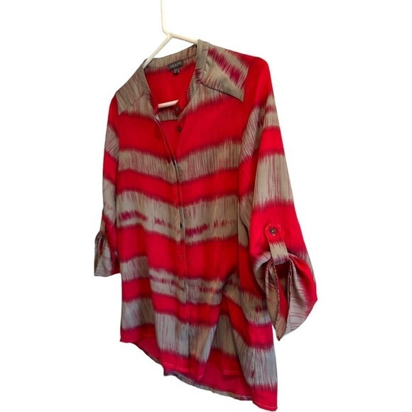 Lilla P. Stylish Bright Pink Fuchsia & Gray Blouse, Womens XS, Crew Neck Stripes - Picture 4 of 16